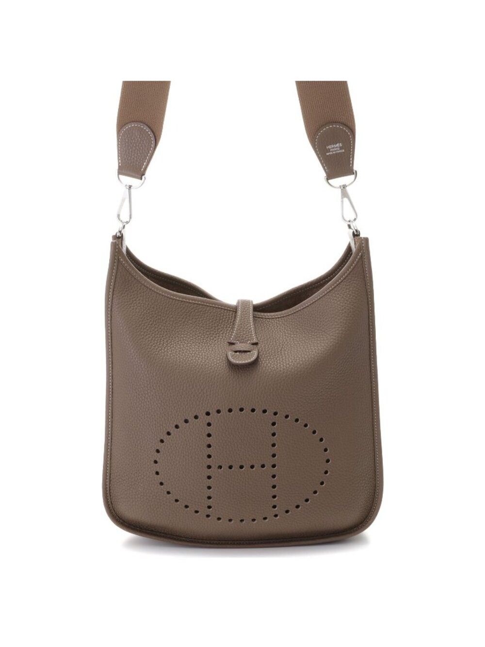 Hermes Evelyne 3 PM Etoupe Silver Shoulder Bag Taurillon Clemence
